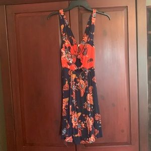 Orange and navy free people cut out dress